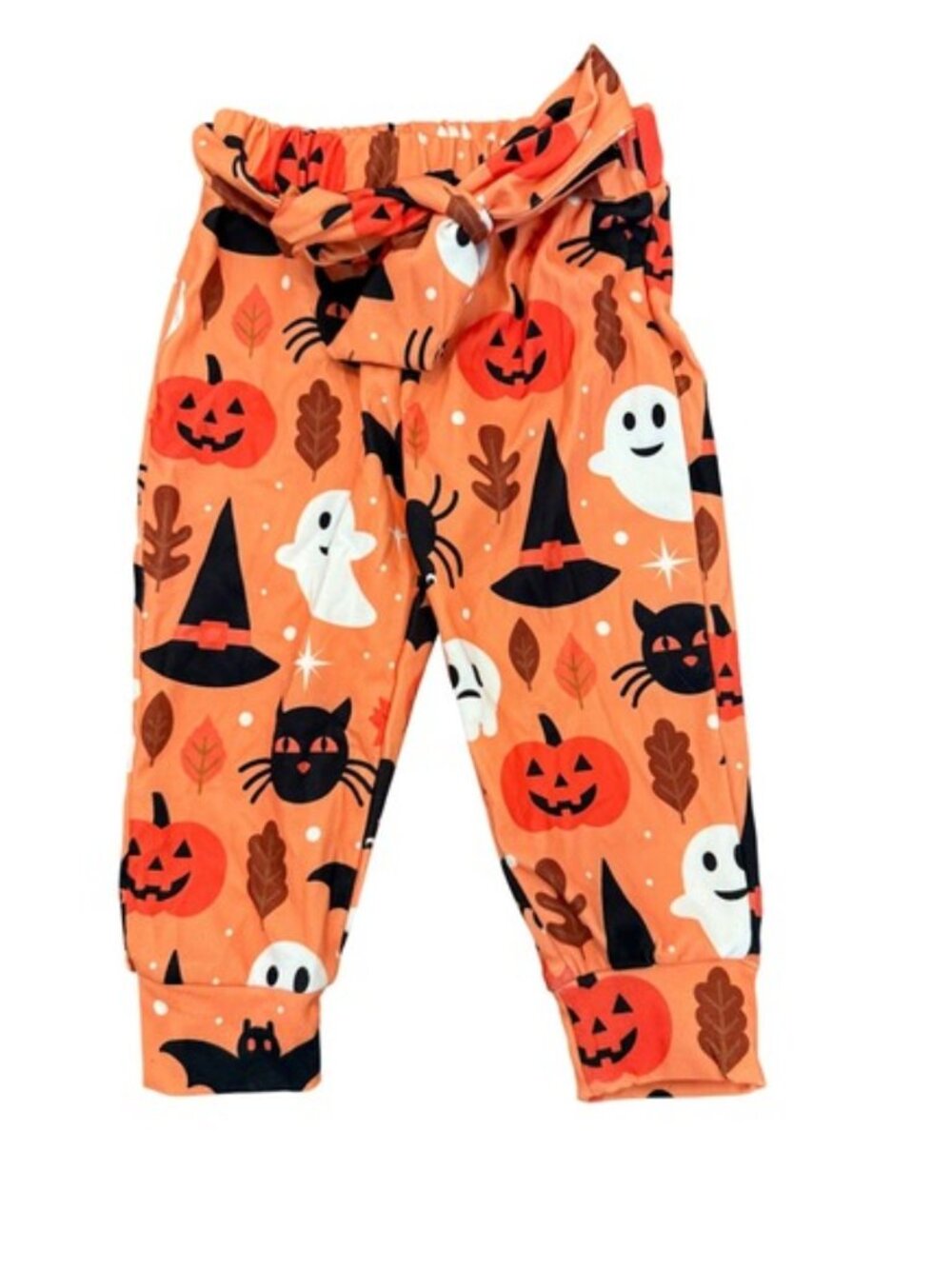 Halloween Toddler Girl Pull-On Pants Orange Holiday Print Ghost Cats Size 80/2TT